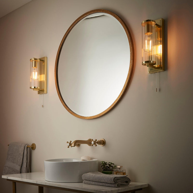 Islington Brass Art Deco Bathroom Wall Light - Glass Shade Wide Living Room Image