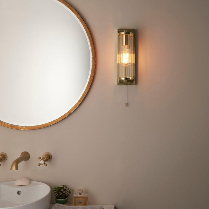 Islington Brass Art Deco Bathroom Wall Light - Glass Shade Living Room Shade Image