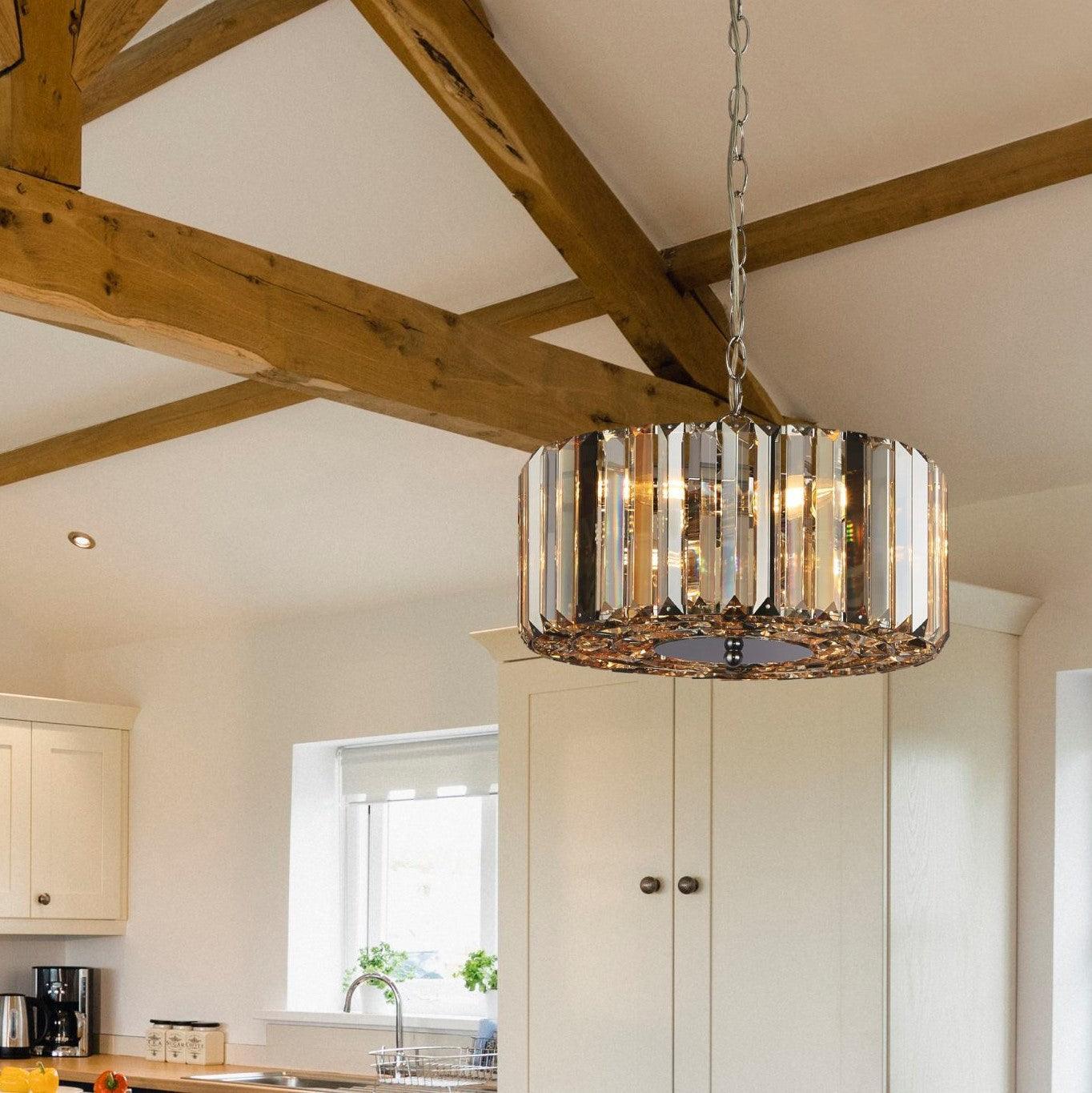 Chapeau 3 Light Chrome Pendant - Glass Crystals-Ceiling Pendant Lights-6-Tiffany Lighting Direct