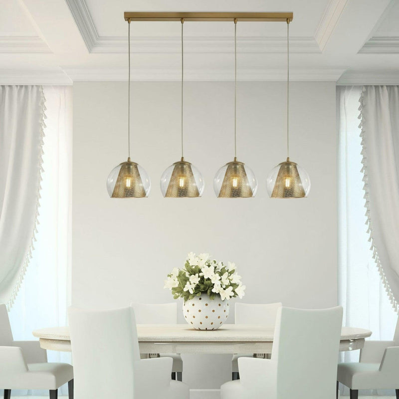Conio 4 Light Brass Ceiling Pendant And Clear Glass Shade