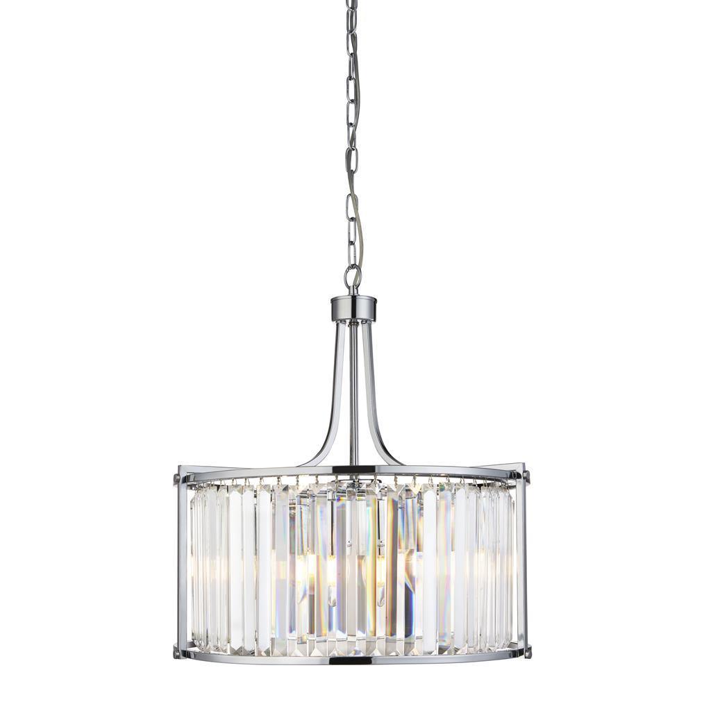 Victoria 5 Light Chrome & Crystal Glass Drum Ceiling Pendant-Ceiling Pendant Lights-1-Tiffany Lighting Direct