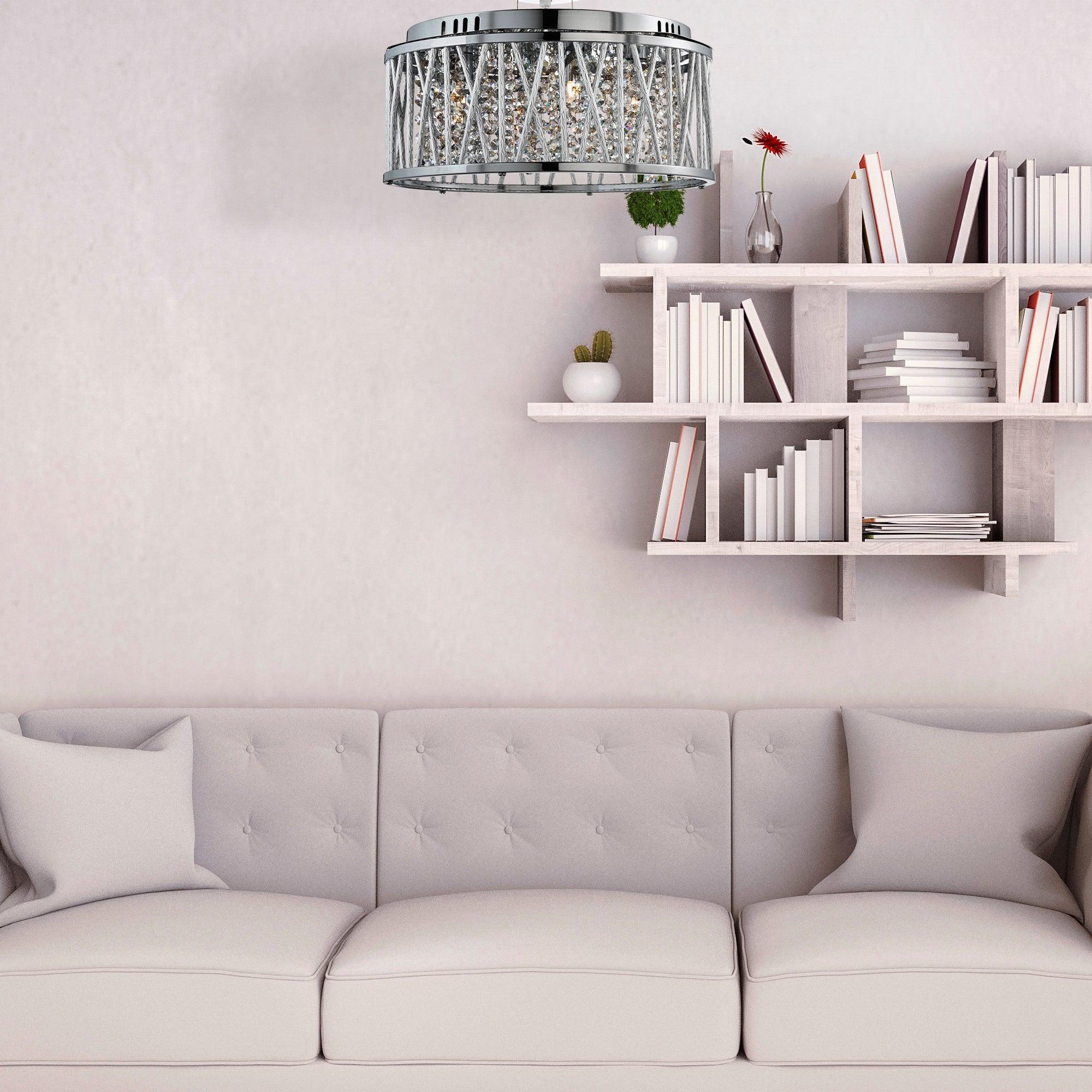 Elise 5 Light Chrome & Crystal Ceiling Flush/Pendant-Ceiling Pendant Lights-5-Tiffany Lighting Direct