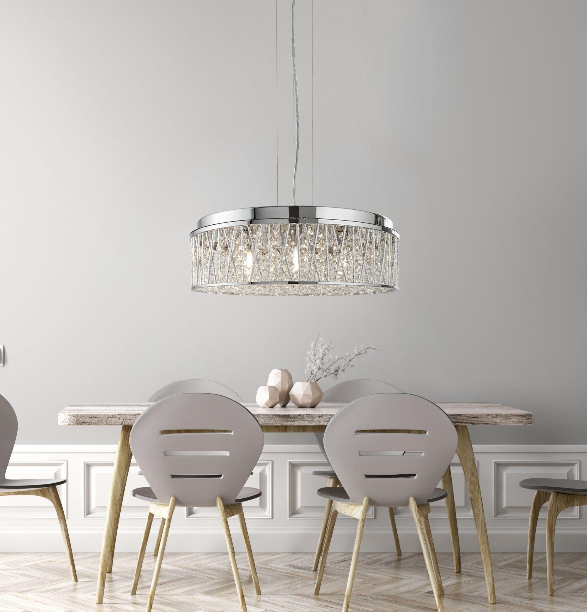 Elise 7 Light Chrome & Crystal Drops Ceiling Flush/Pendant-Ceiling Pendant Lights-5-Tiffany Lighting Direct