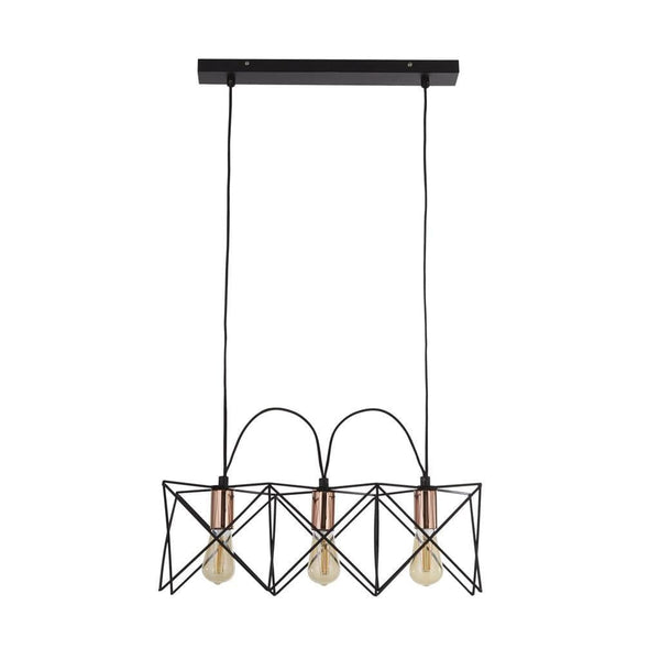 Anthea 3 Light Black Ceiling Pendant With Copper Detail