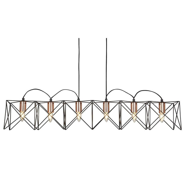 Anthea 6 Light Black Ceiling Pendant With Copper Detail