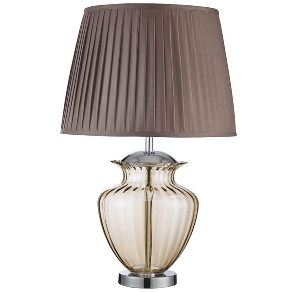Elina Amber Glass & Chrome Urn Table Lamp - Brown Shade 1