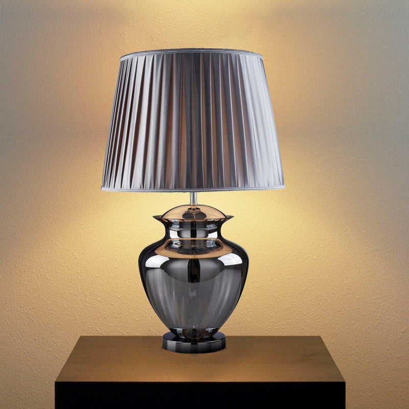 Elina Smokey Glass & Chrome Urn Table Lamp - Pewter Shade