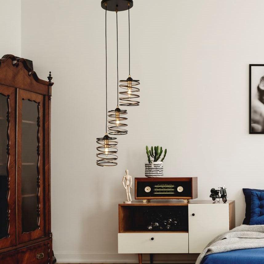 Spring 3 Light Multi-Drop Black & Gold Ceiling Pendant-Ceiling Pendant Lights-5-Tiffany Lighting Direct