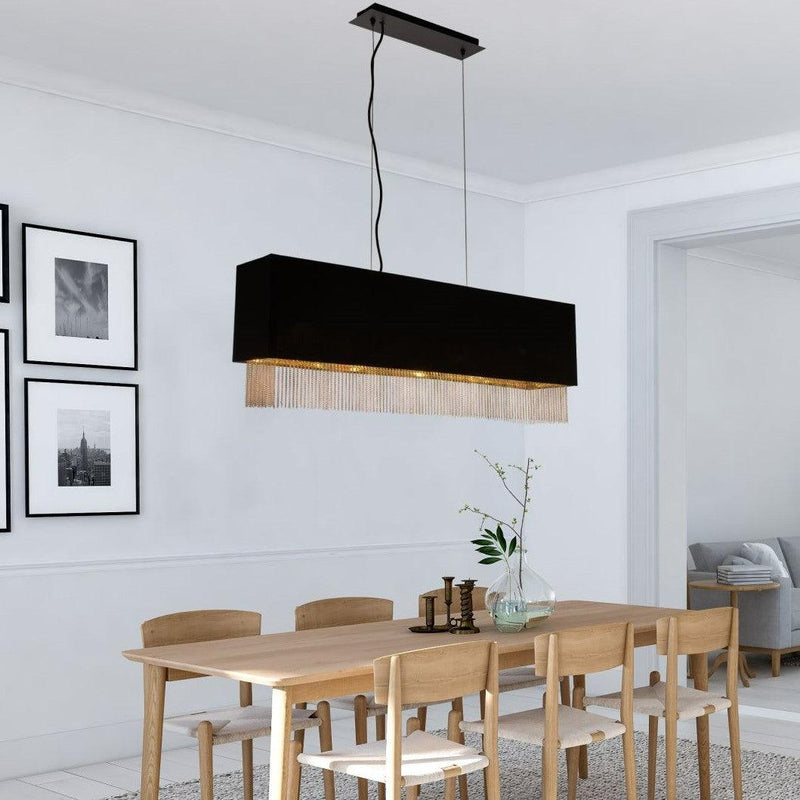 Fringe 4 Light Ceiling Pendant - Black Shade With Gold Chain