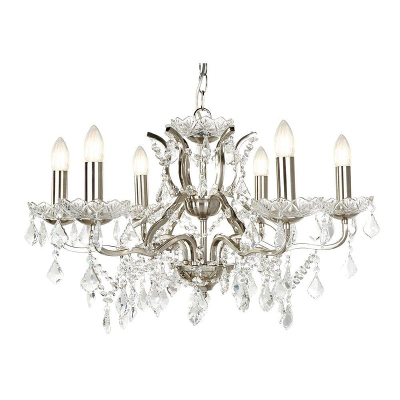 Paris 6 Light Silver/Crystal French Style Chandelier-Searchlight Lighting-1-Tiffany Lighting Direct