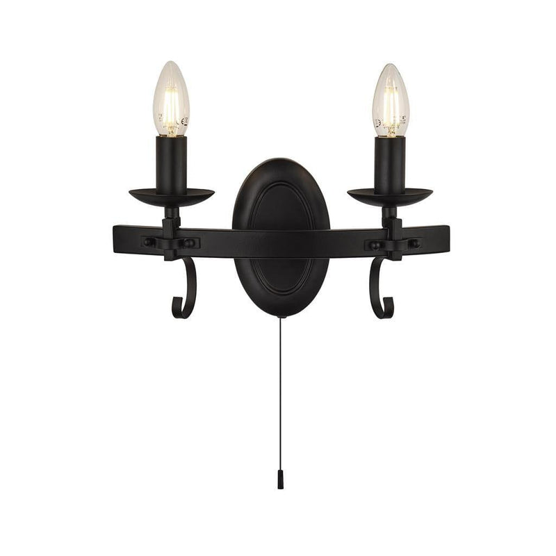 Cartwheel III Black Wrought Iron Wall Light - Cord Pull