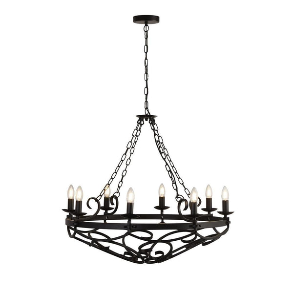 Cartwheel III - 8 Light Black Wrought Iron Ceiling Chain Light