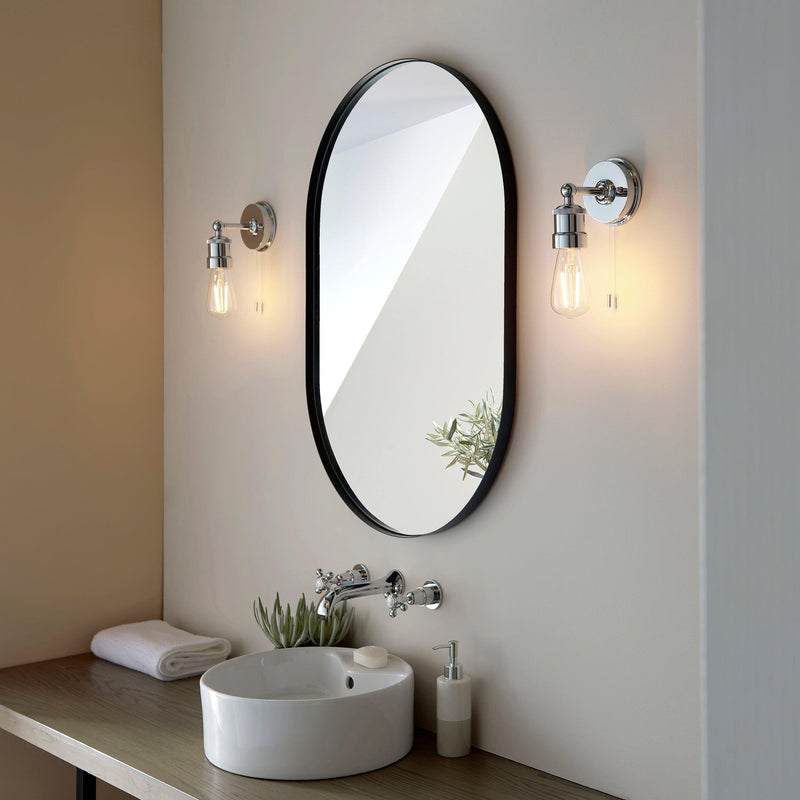 Fitzrovia Chrome Industrial Bathroom Wall Light - Pull Cord