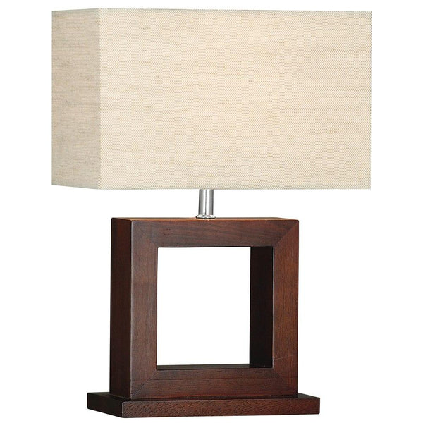 Calven Dark Wood Square Table Lamp With Beige Shade 1