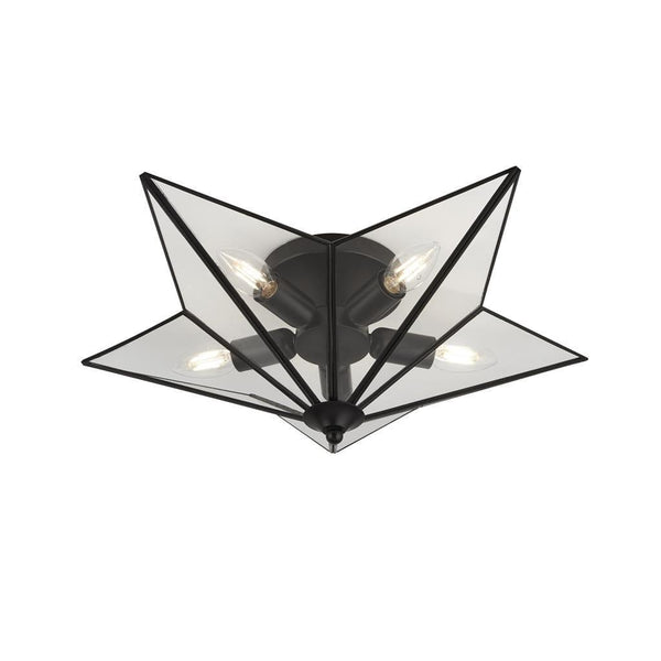 Star 5 Light Ceiling Flush - Black With Clear Glass Panels