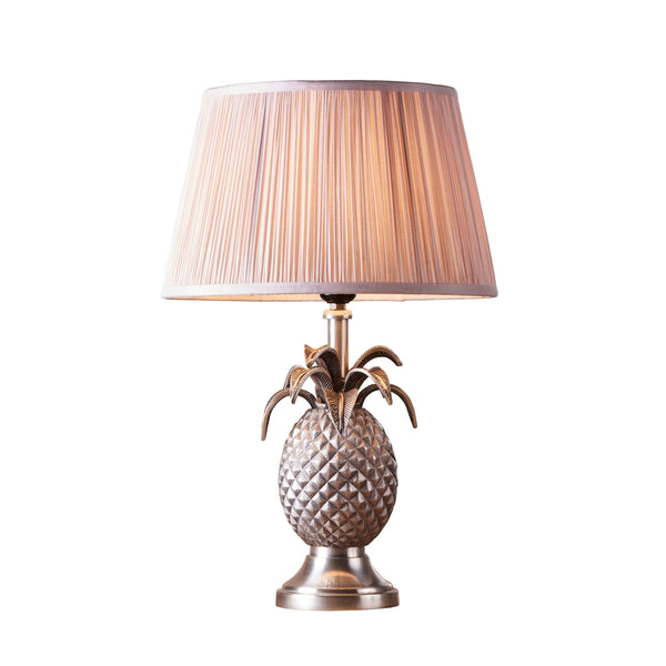 Pineapple Pewter Effect Table Lamp With 12 Inch Pink Shade 1