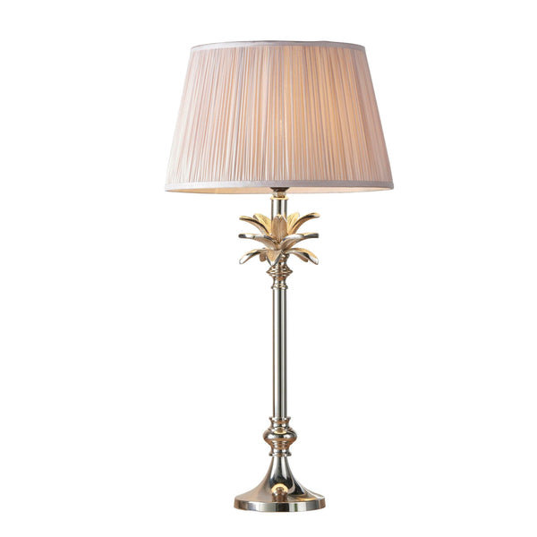 Endon Leaf Medium Polished Nickel Table Lamp With Pink Shade 1