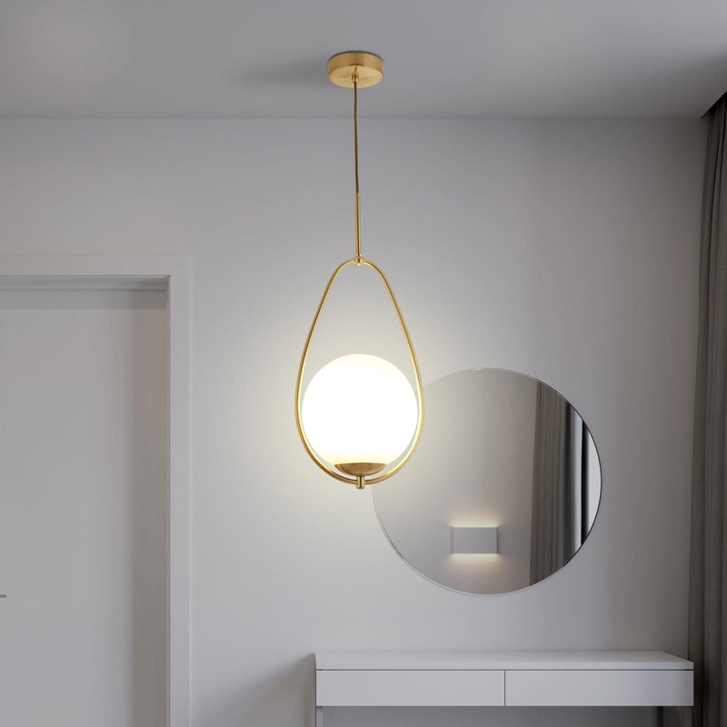 Avalon 1 Light Gold Ceiling Pendant With Opal Glass Ball