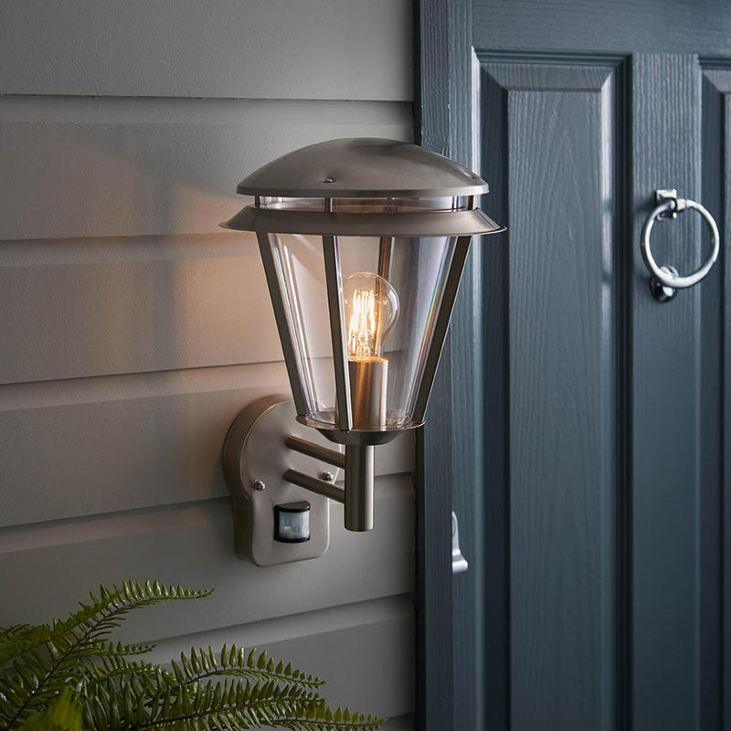 Iken Brushed Stainless Steel Outdoor Wall Light With PIR