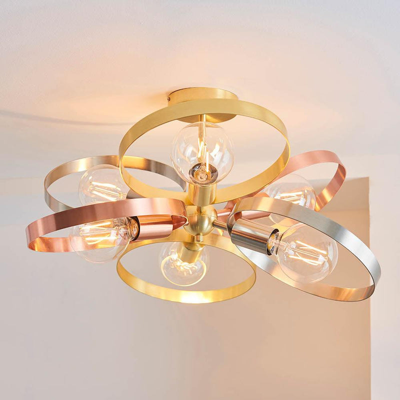 Endon Hoop 6 Light Semi Flush - Brushed Brass/Copper/Nickel Living room weight image