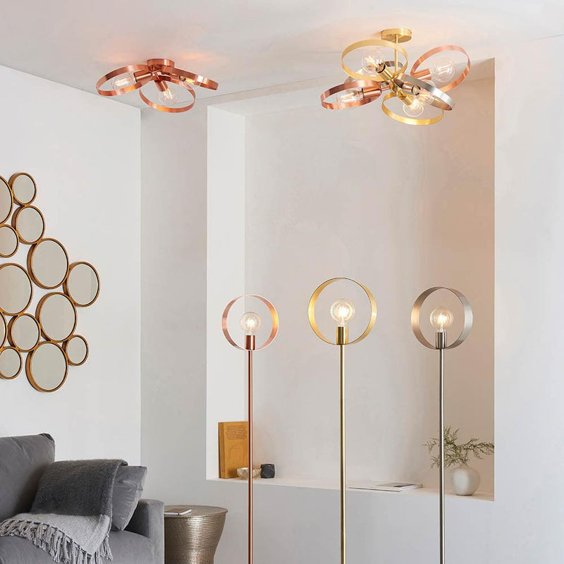 Endon Hoop 6 Light Semi Flush - Brushed Brass/Copper/Nickel Living room dimmable image