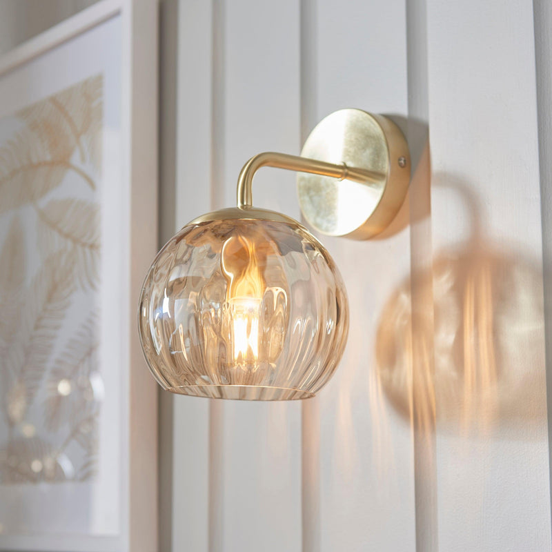 Endon Dimple Brass & Glass Shaded Wall Light Close Up Image