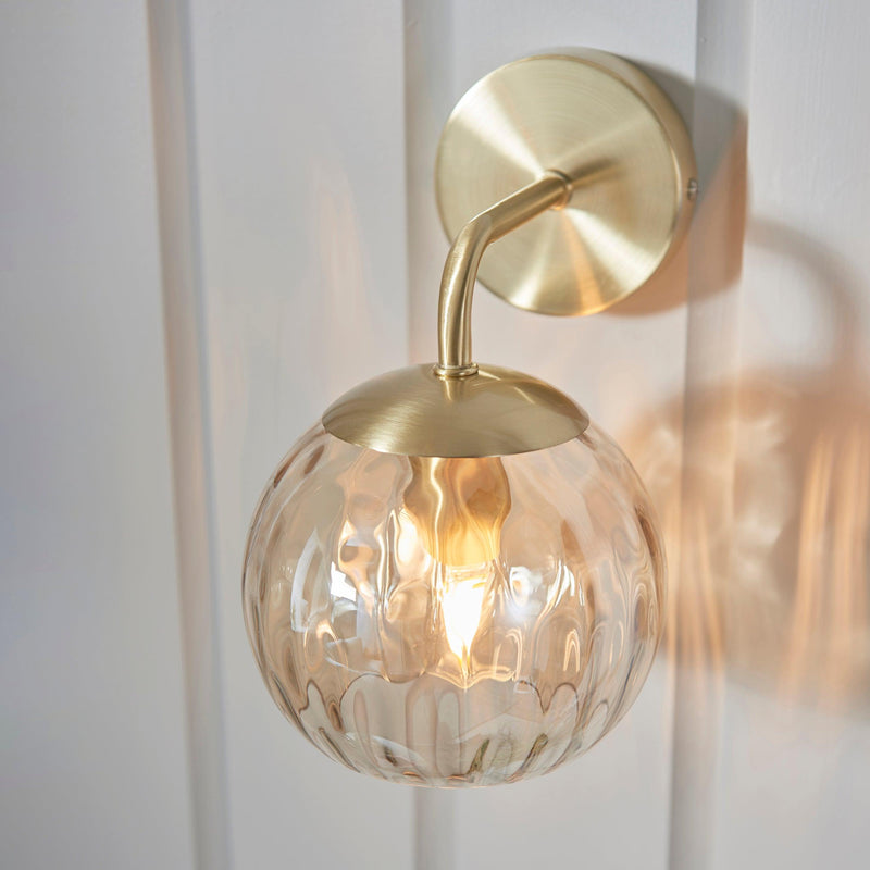 Endon Dimple Brass & Glass Shaded Wall Light Living Room Shade Image
