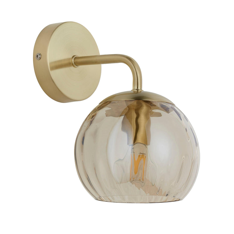 Endon Dimple Brass & Glass Shaded Wall Light Bedroom Image