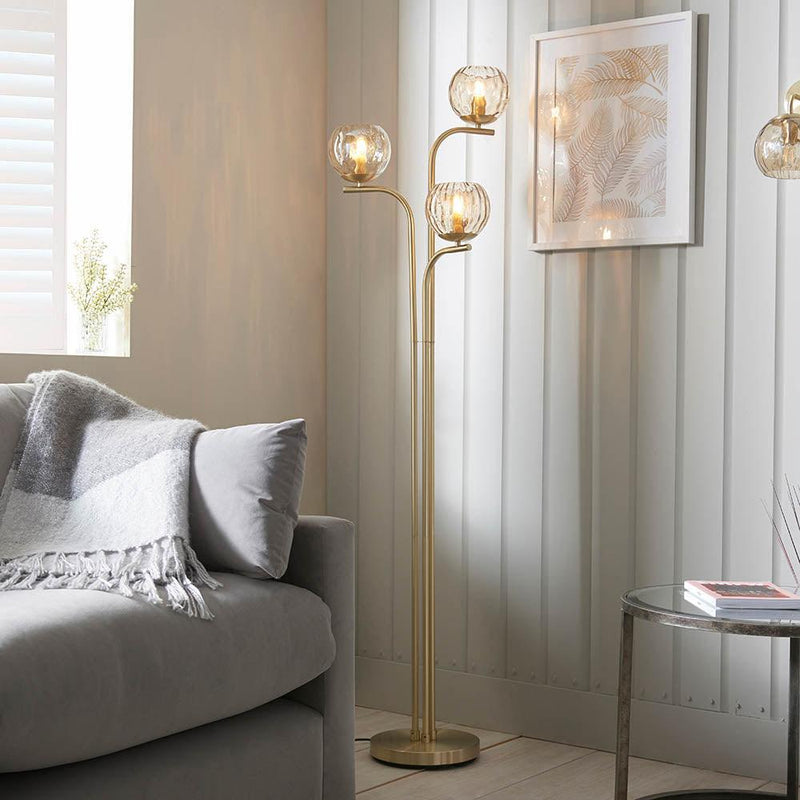 Endon Dimple 3 Light Brass Floor Lamp - Lustre Glass Shades by Endon Lighting 2