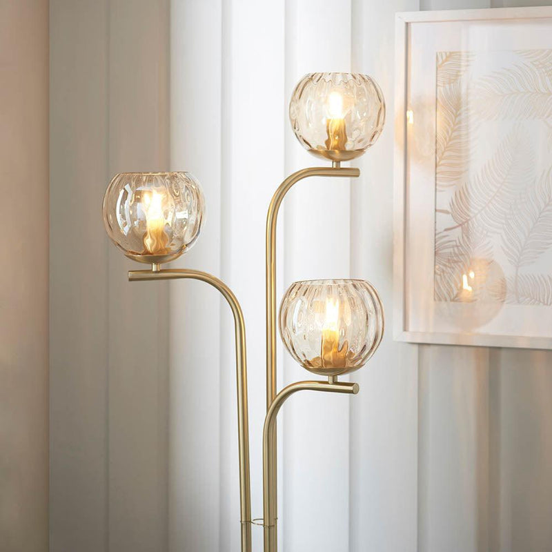 Endon Dimple 3 Light Brass Floor Lamp - Lustre Glass Shades by Endon Lighting 5
