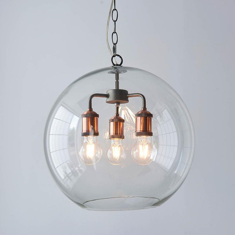 Hal 3 Light Pewter & Copper Pendant With Clear Glass Shades
