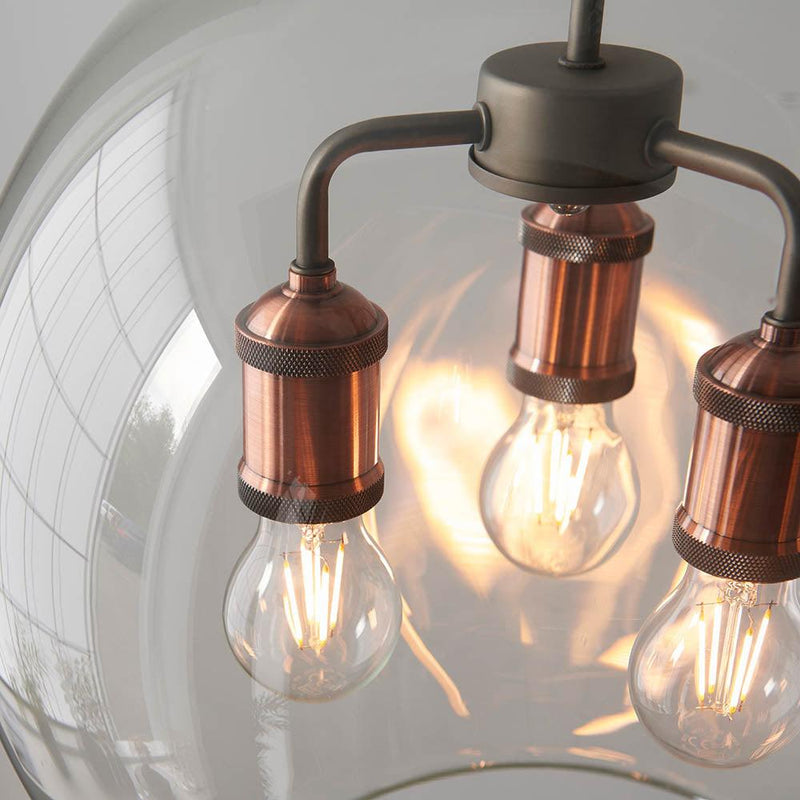 Hal 3 Light Pewter & Copper Pendant With Clear Glass Shades