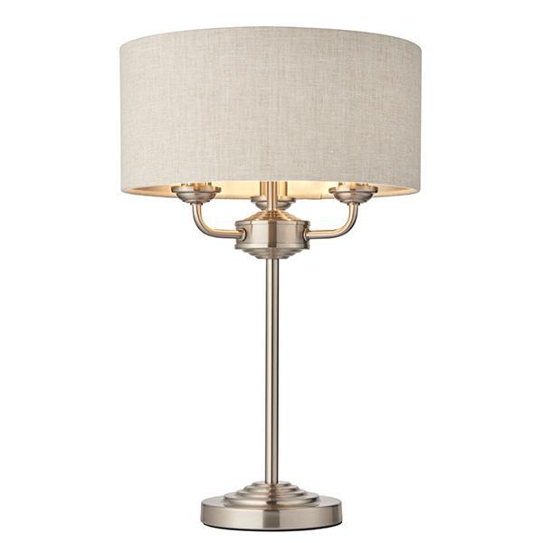 Highclere Bright Nickel & Linen Shade 3 Light Table Lamp 1