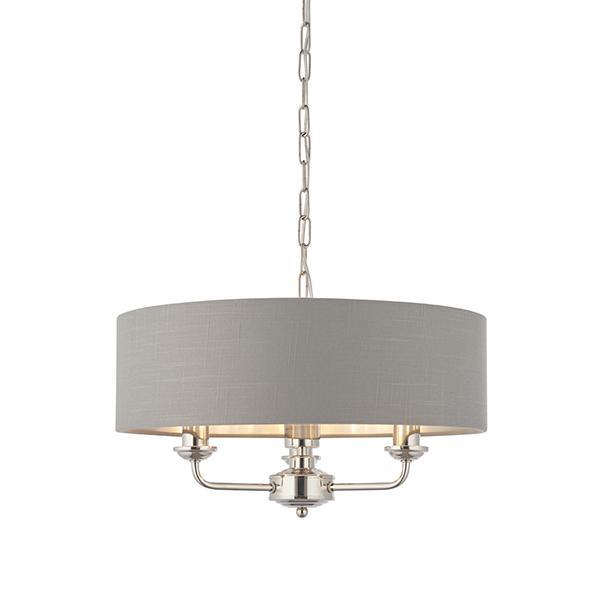 Highclere Bright NIckel and Charcoal Shade 3lt Pendant by Endon Lighting