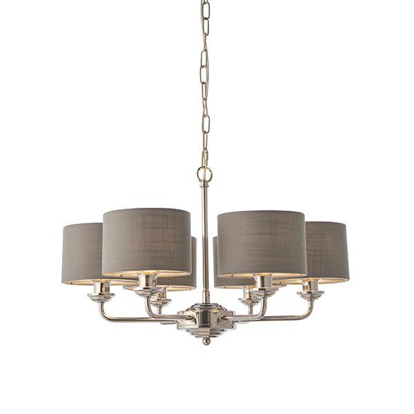 Highclere Bright NIckel and Charcoal Shades 6lt Pendant by Endon Lighting