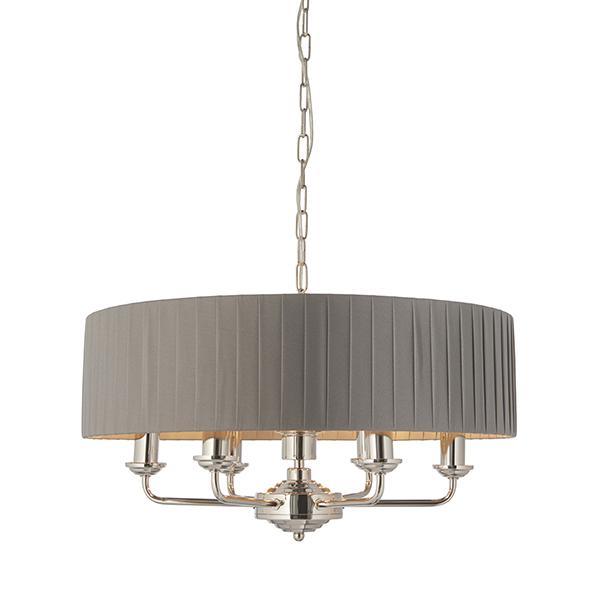 Highclere Bright NIckel and Charcoal Pleated Shade 6lt Pendant by Endon Lighting