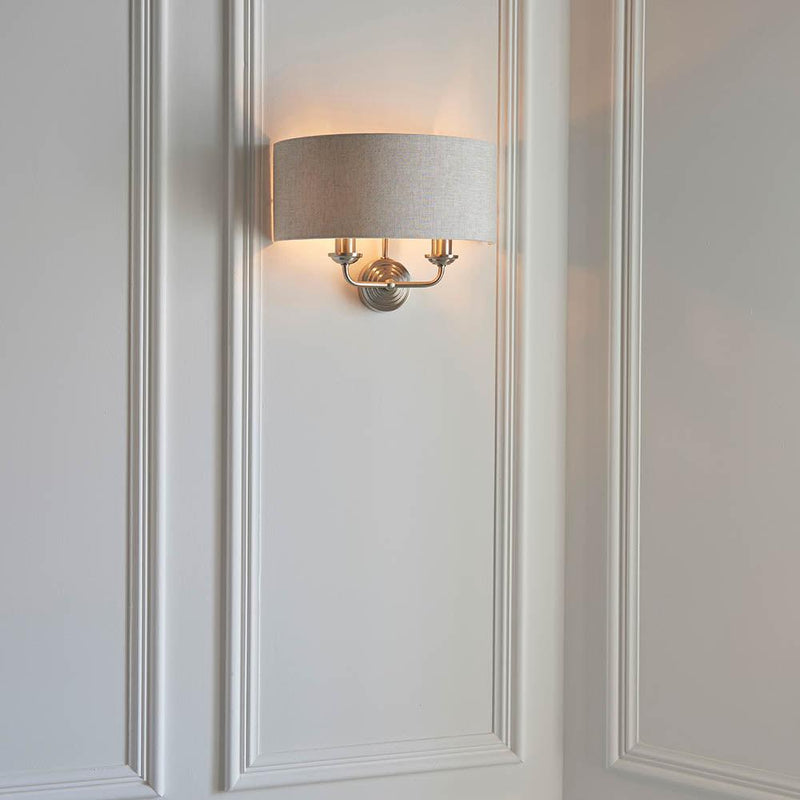Endon Highclere Chrome Wall Light With Natural Linen Shade