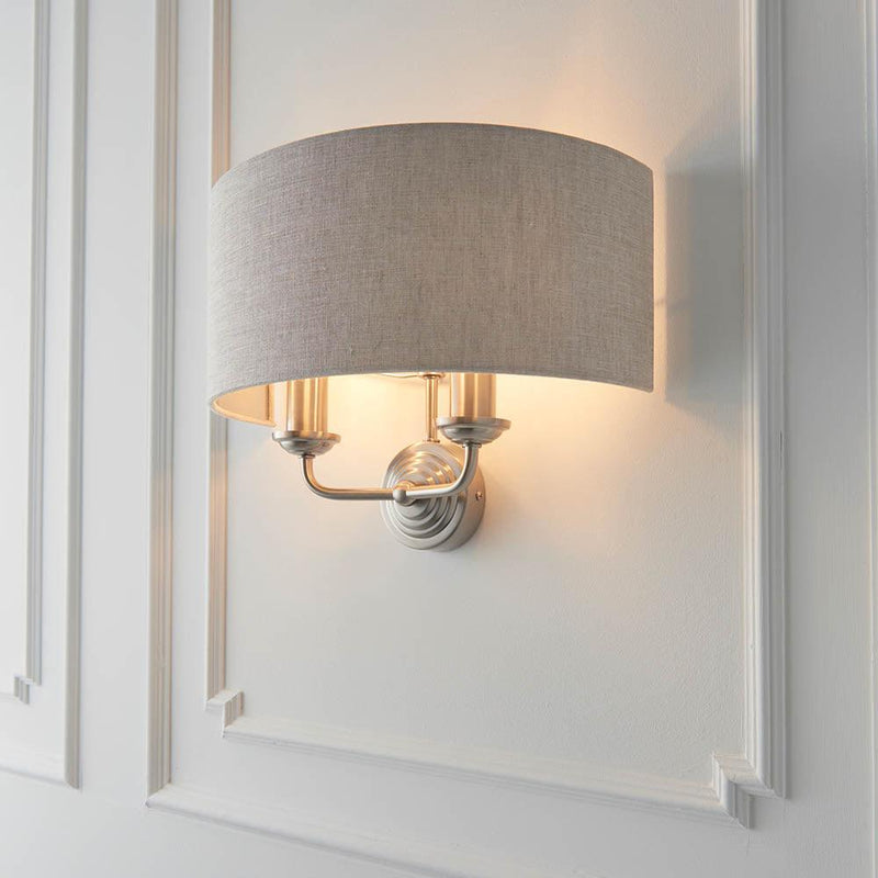 Endon Highclere Chrome Wall Light With Natural Linen Shade