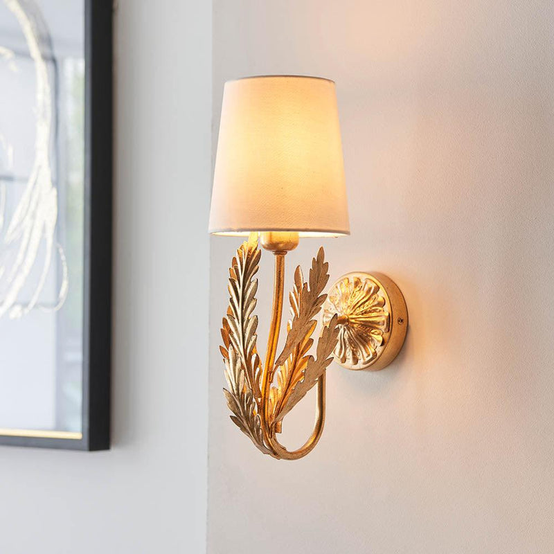 Endon Delphine Gold Wall Light With Ivory Shade Wide Living Room Image