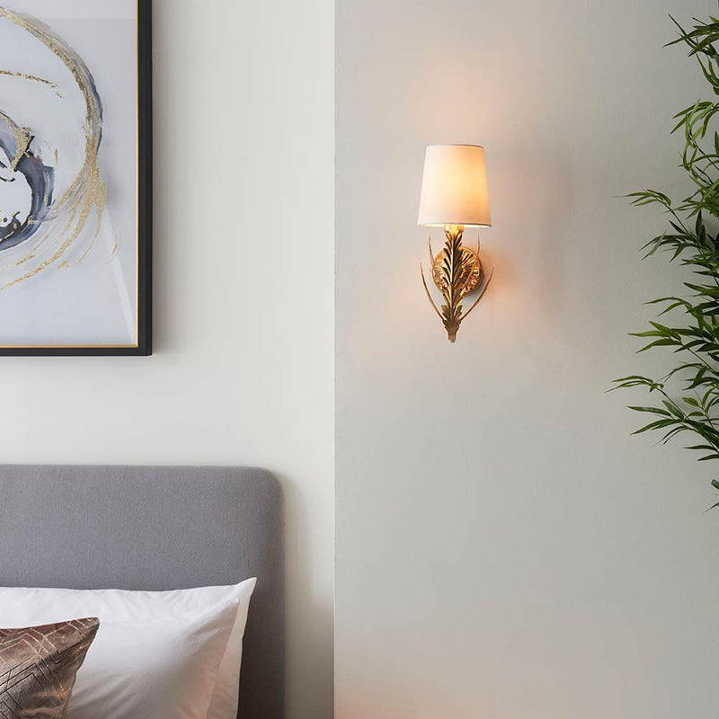 Endon Delphine Gold Wall Light With Ivory Shade Bedroom Image