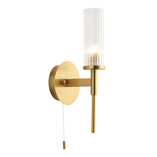 Talo Brass & Ribbed Cylinder Glass Shaded Bathroom Wall Light image 1