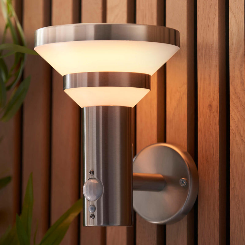 Halton Solar Powered Brushed Stainless Steel Outdoor Wall Light With PIR Sensor 96925