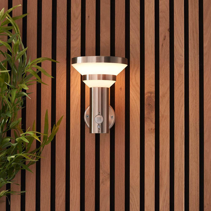 Halton Solar Stainless Steel Outdoor Wall Light With PIR