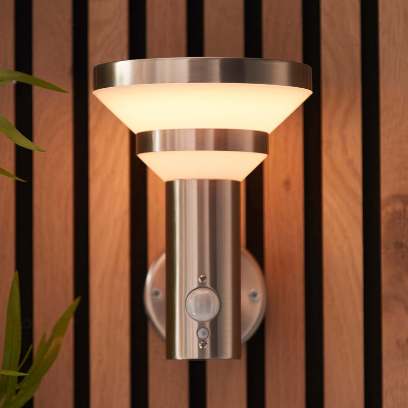 Halton Solar Powered Brushed Stainless Steel Outdoor Wall Light With PIR Sensor 96925