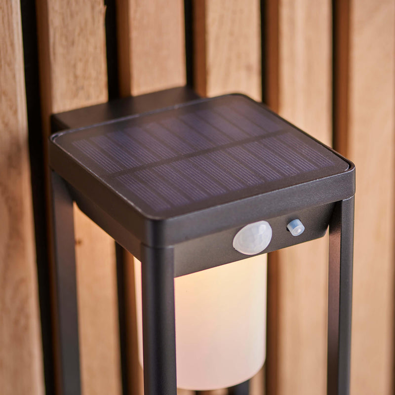 Hallam Solar Powered Black Outdoor Wall Light With PIR Sensor 96928
