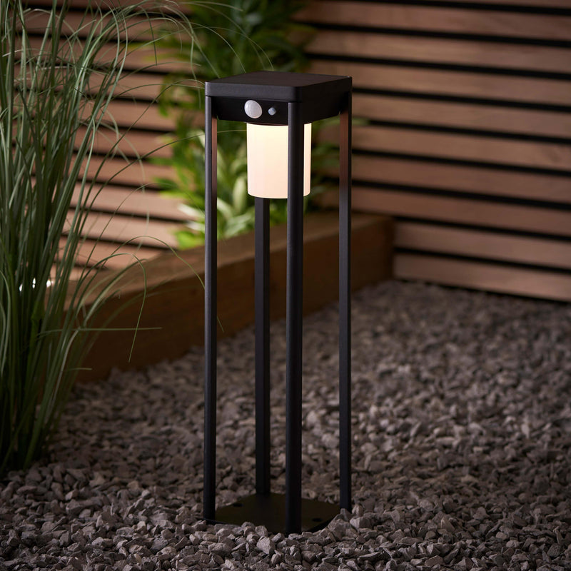 Hallam 1 Light Solar PoweredBlack Outdoor Post With PIR Sensor 96929