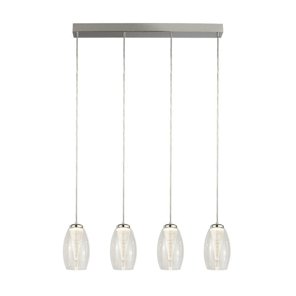 Cyclone 4 Light LED Bar Ceiling Pendant - Clear Glass Shades