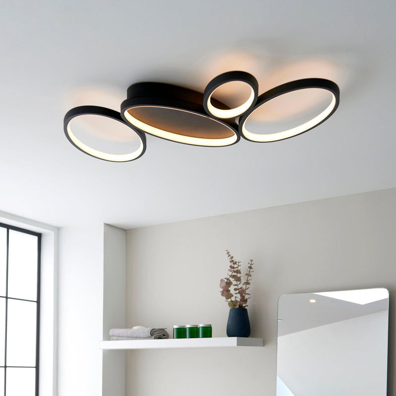 Ovals 4 Light Black Modern LED Ceiling Flush