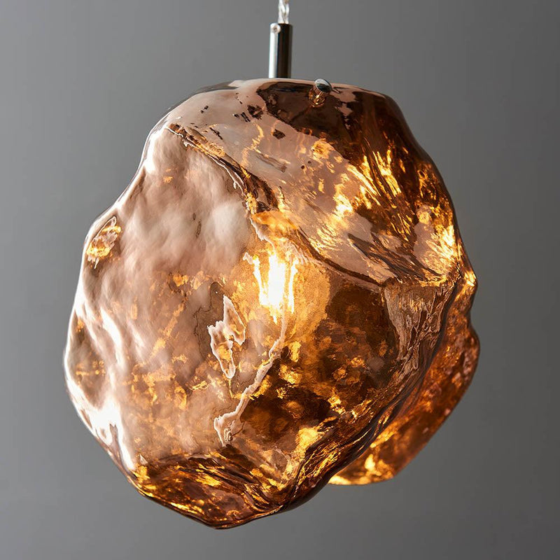 Rock 1 Light Metallic Copper Glass Pendant Ceiling Light