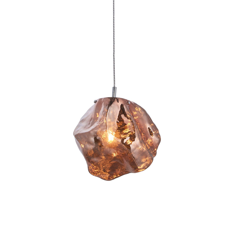 Rock 1 Light Metallic Copper Glass Pendant Ceiling Light